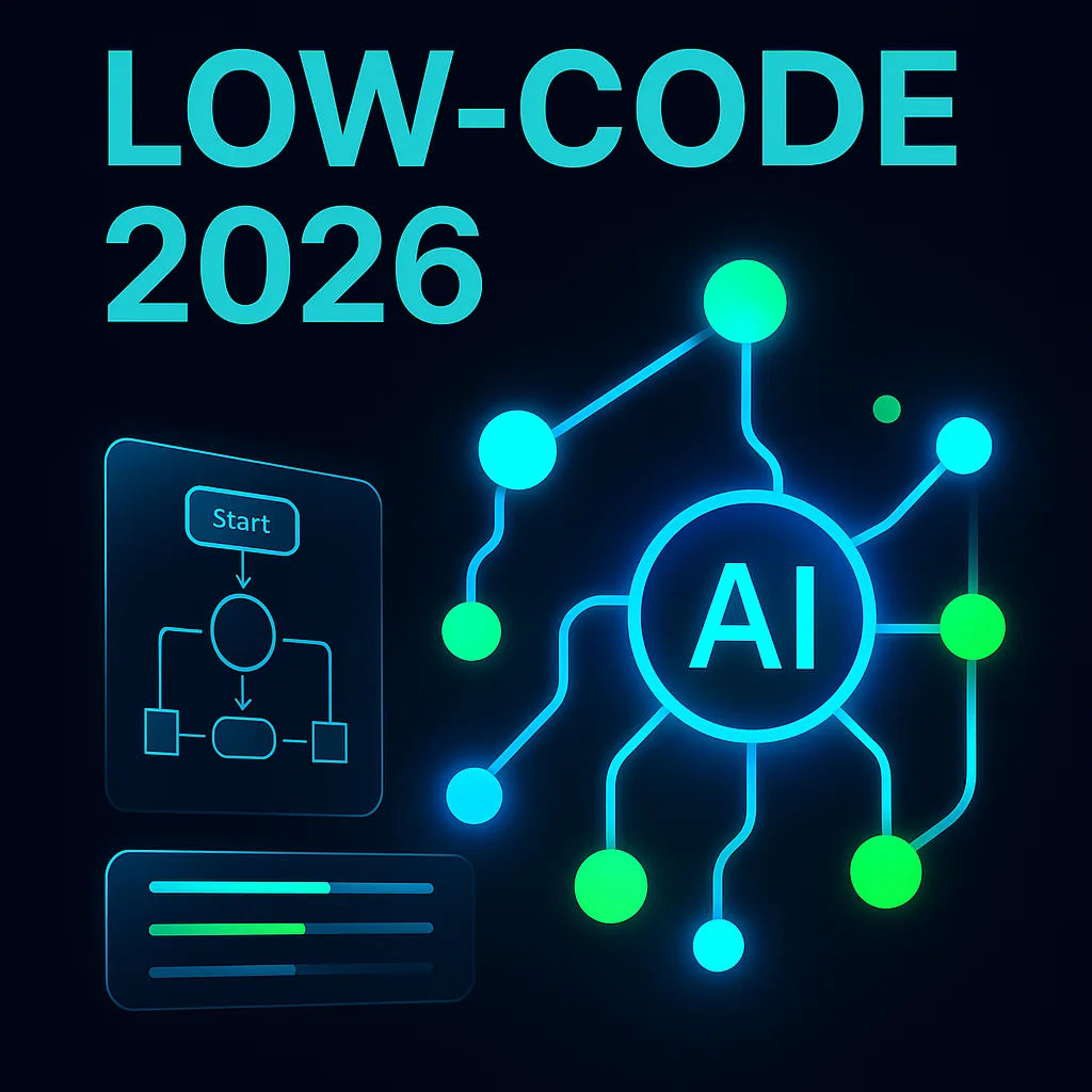 Футуристична діаграма ERP-стеку на темному неоновому фоні