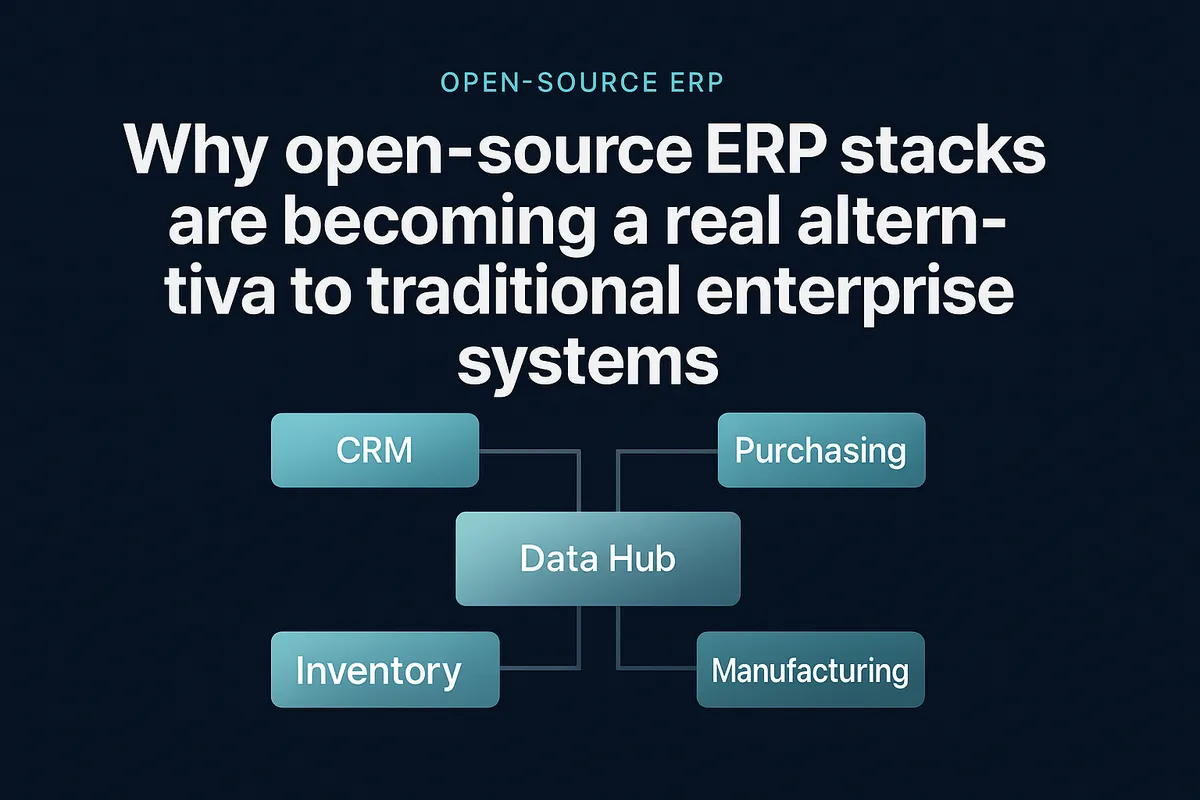 Футуристична ілюстрація модульної open-source ERP архітектури